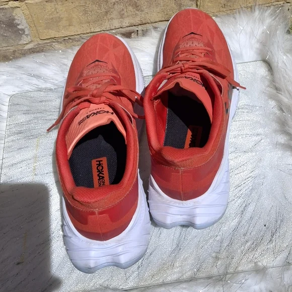 Hoka One One Carbon x 2 Fiesta Red Orange White Running Sneakers Men Size 12D